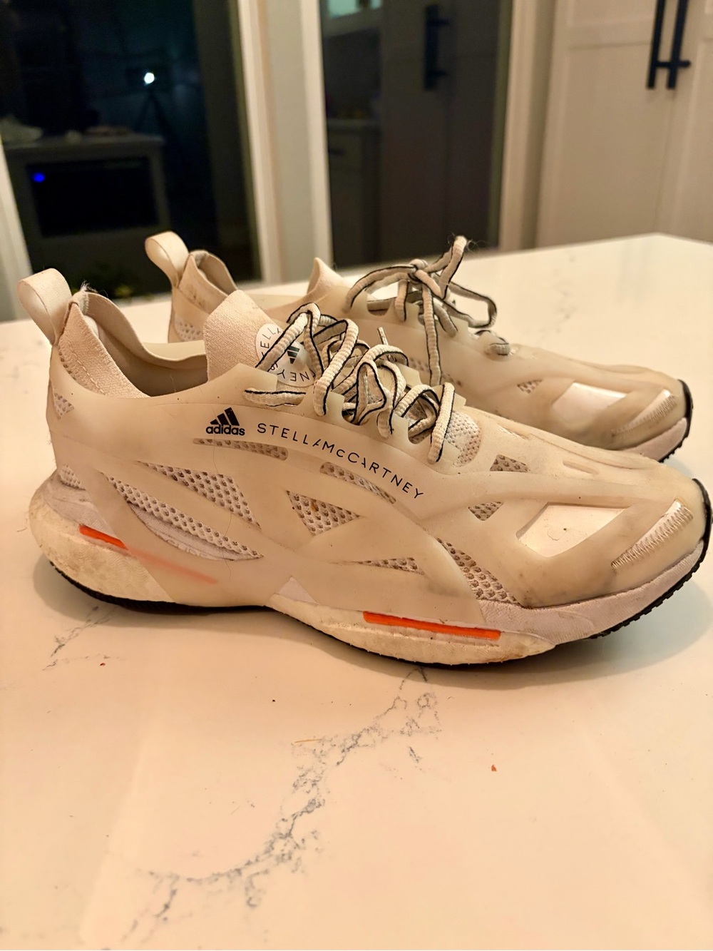 Adidas by Stella McCartney women’s White Sneakers with Orange Accent
